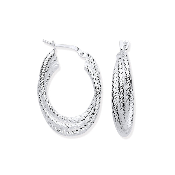 Sterling Silver Ring - Silver Ribbed Oval 3 Row Hoop Earrings - by Hearts Forever Jewellers