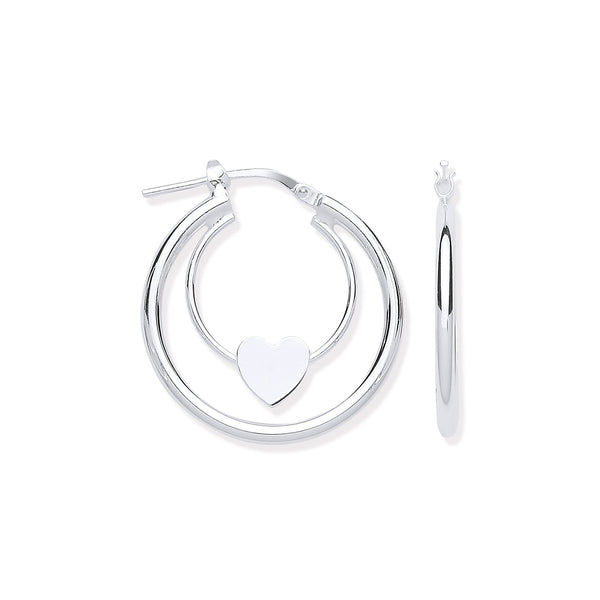Sterling Silver Ring - Silver Double Tube Heart Hoop Earrings - by Hearts Forever Jewellers