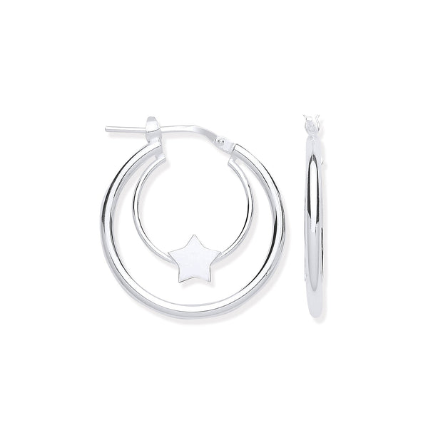 Sterling Silver Ring - Silver Double Tube Star Hoop Earrings - by Hearts Forever Jewellers