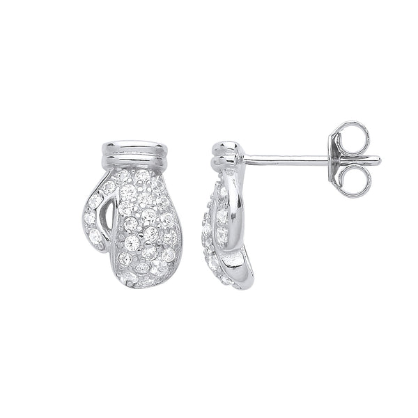Sterling Silver Cubic Zirconia Ring - Silver Cz Boxing Gloves Stud Earrings - by Hearts Forever Jewellers