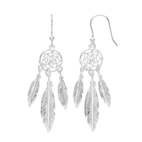 Sterling Silver Jewellery - Silver Dream Catcher, Feather Spider Web Drop - by Hearts Forever Jewellers