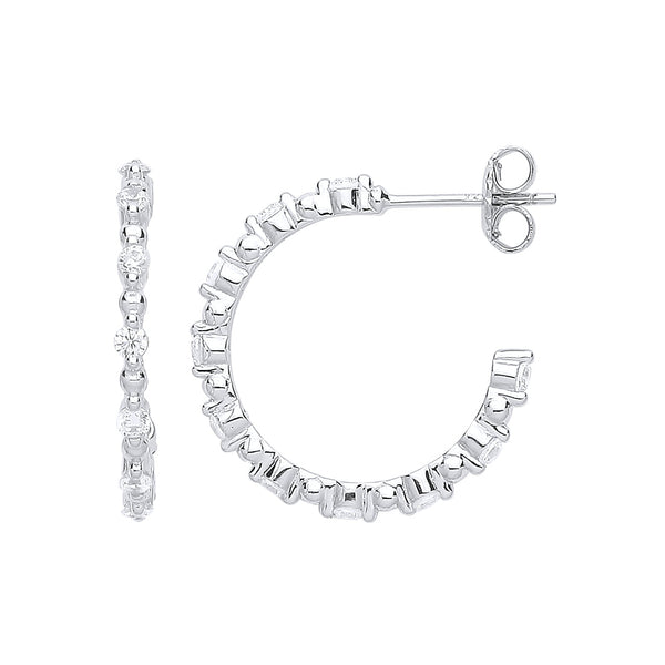 Sterling Silver Cubic Zirconia Ring - Silver Skinny Set Cz Hoop Earrings - by Hearts Forever Jewellers