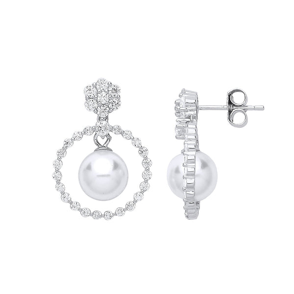 Sterling Silver Cubic Zirconia, Pearl Ring - Silver Circle of Life, Pearl & Cz Drop Earrings - by Hearts Forever Jewellers