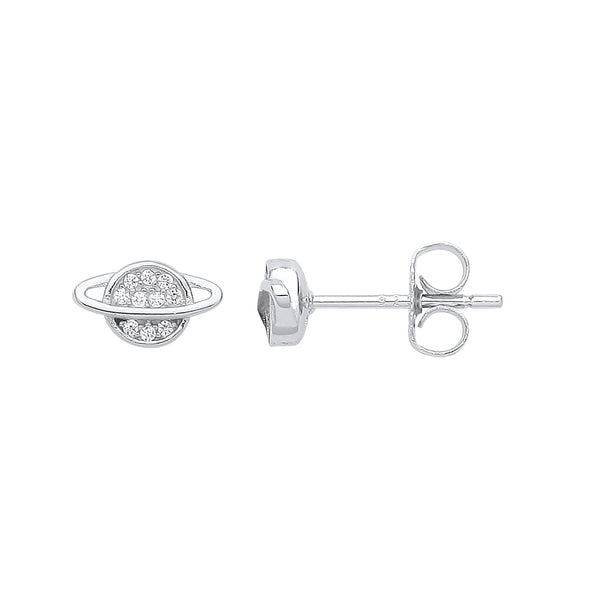 Sterling Silver Cubic Zirconia Earrings - Silver Planet Cz Studs - by Hearts Forever Jewellers