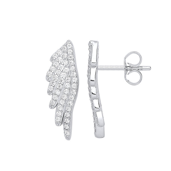 Sterling Silver Cubic Zirconia Earrings - Silver Angel Wing Cz Studs - by Hearts Forever Jewellers