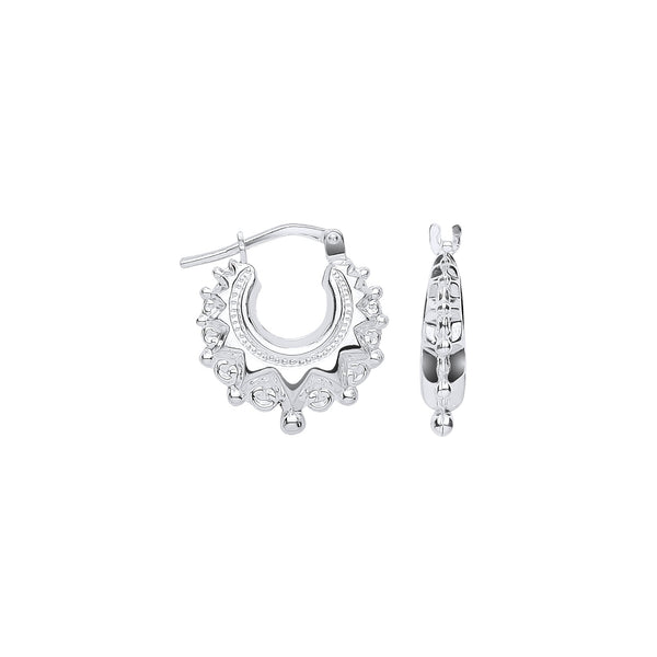 Sterling Silver Earrings - Silver 15.5mm Fancy Creoles - by Hearts Forever Jewellers