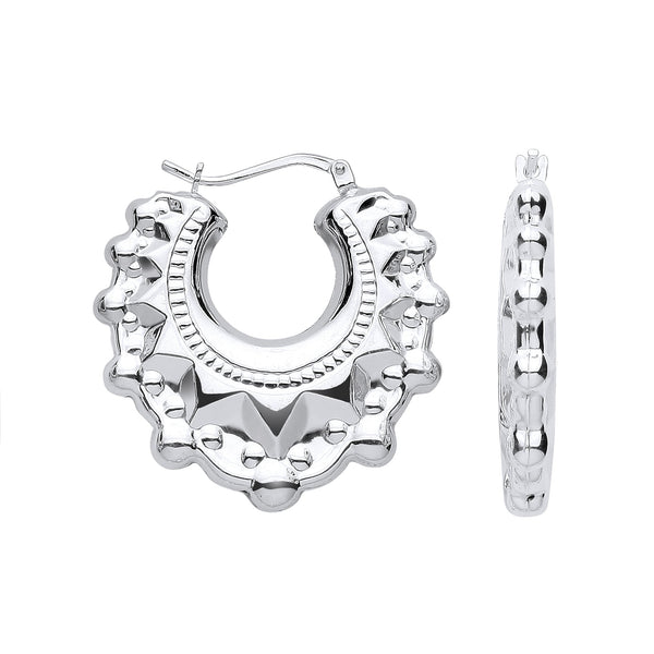 Sterling Silver Earrings - Silver 29.0mm Fancy Creoles - by Hearts Forever Jewellers