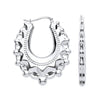 Sterling Silver Earrings - Silver Embossed Hinged Medium Oval Creoles - by Hearts Forever Jewellers