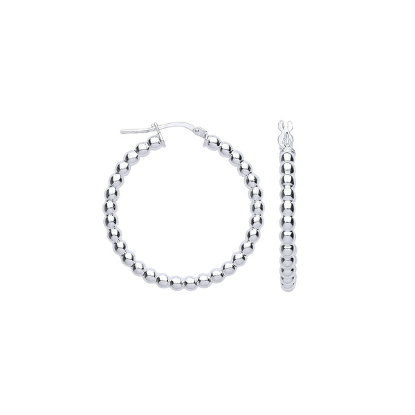 Sterling Silver Ring - Silver Bead 31mm Hoop Earrings - by Hearts Forever Jewellers