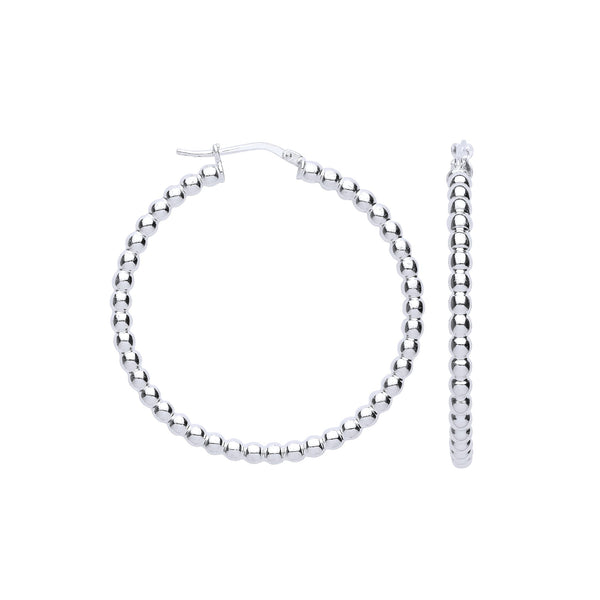 Sterling Silver Ring - Silver Bead 41mm Hoop Earrings - by Hearts Forever Jewellers