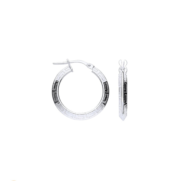 Sterling Silver Ring - Silver Greek Key 20mm Hoop Hollow Earrings - by Hearts Forever Jewellers
