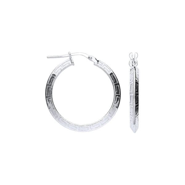 Sterling Silver Ring - Silver Greek Key 25mm Hoop Hollow Earrings - by Hearts Forever Jewellers