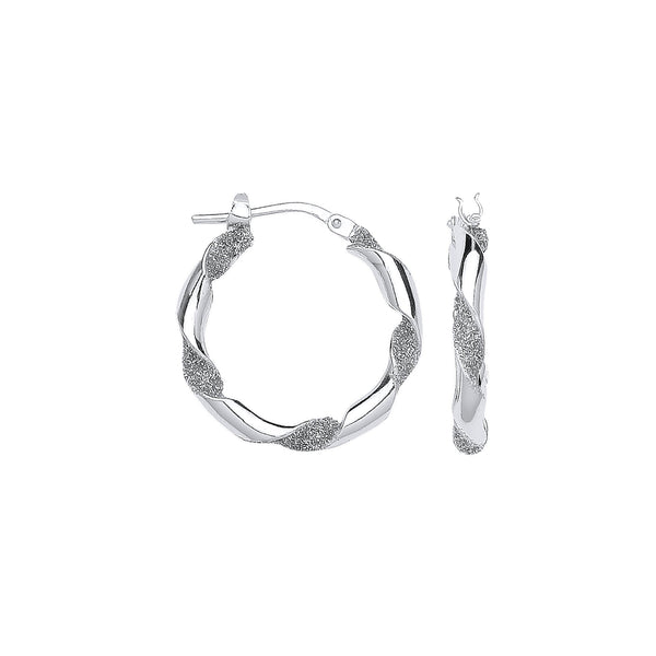 Sterling Silver Ring - Silver Plain & Glitter 20mm Twisted Hoop Earrings - by Hearts Forever Jewellers