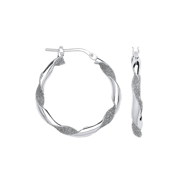 Sterling Silver Ring - Silver Plain & Glitter 25mm Twisted Hoop Earrings - by Hearts Forever Jewellers
