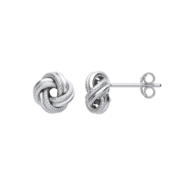 Sterling Silver Ring - Silver Textured - Plain finish Knot Stud Earrings - by Hearts Forever Jewellers