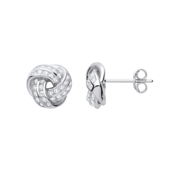 Sterling Silver Cubic Zirconia Ring - Silver CZ Knot Stud Earrings - by Hearts Forever Jewellers