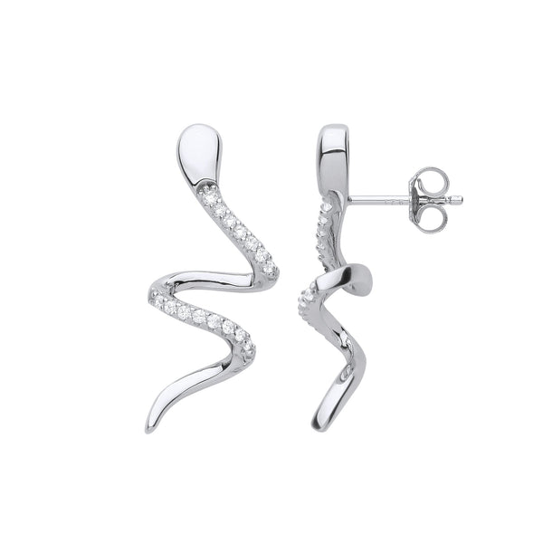 Sterling Silver Cubic Zirconia Ring - Silver Snake CZ Drop Earrings - by Hearts Forever Jewellers