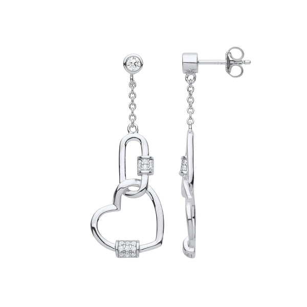 Sterling Silver Cubic Zirconia Ring - Silver Heart Paper Clip CZ Drop Earrings - by Hearts Forever Jewellers