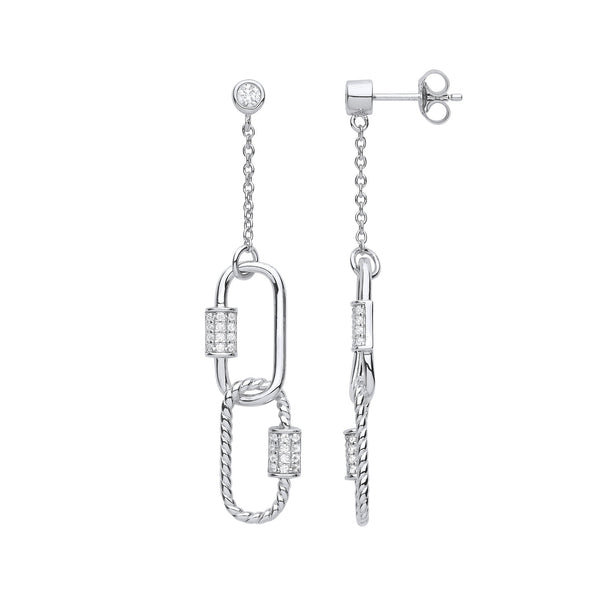 Sterling Silver Cubic Zirconia Ring - Silver Paper Clip CZ Drop Earrings - by Hearts Forever Jewellers