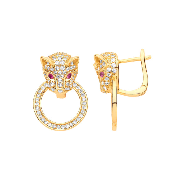 Sterling Silver Cubic Zirconia Ring - Silver YG Plated CZ Jaguar Door Knocker Drop Earrings - by Hearts Forever Jewellers