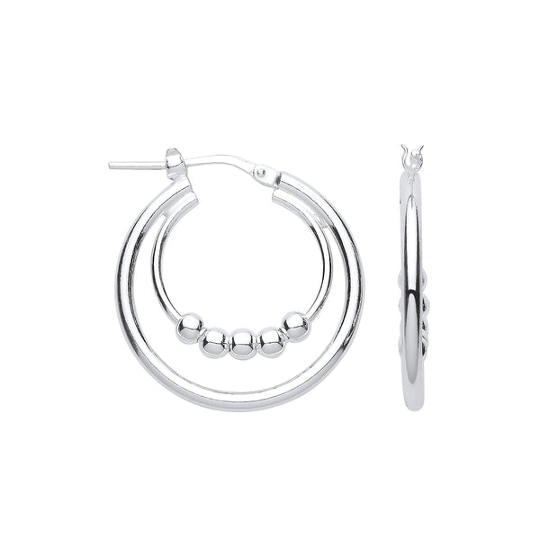 Sterling Silver Ring - Silver Double Hoop with beads Earrings - by Hearts Forever Jewellers