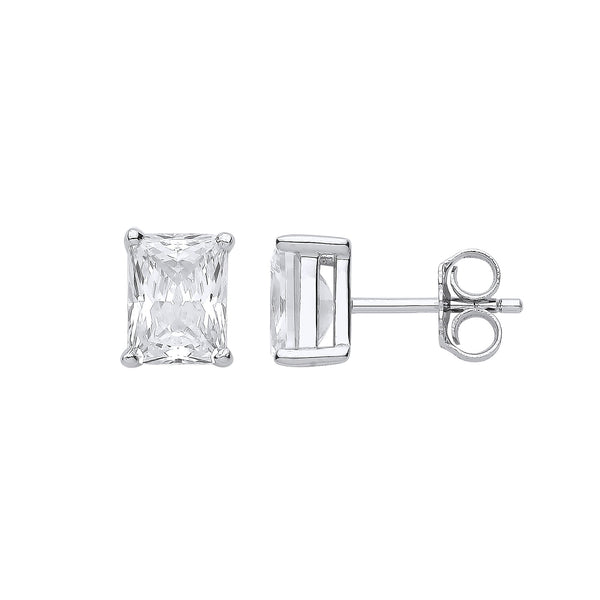 Sterling Silver Cubic Zirconia, Emerald Ring - Silver CLEAR CZ Emerald Cut Stud Earrings - by Hearts Forever Jewellers