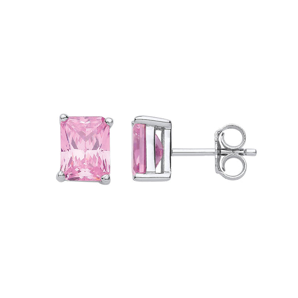 Sterling Silver Cubic Zirconia, Emerald Ring - Silver PINK CZ Emerald Cut Stud Earrings - by Hearts Forever Jewellers