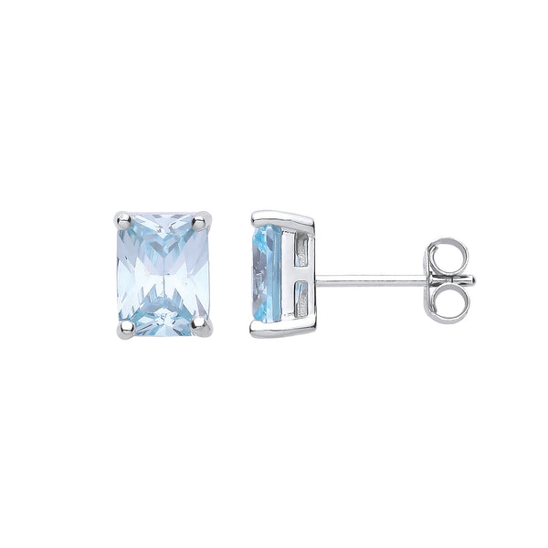 Sterling Silver Cubic Zirconia, Emerald Ring - Silver BLUE CZ Emerald Cut Stud Earrings - by Hearts Forever Jewellers