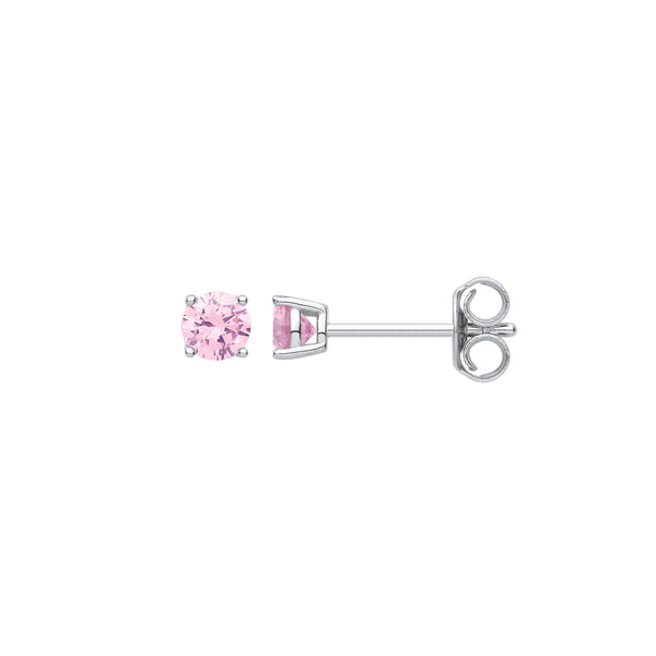 Sterling Silver Cubic Zirconia Earrings - Silver PINK CZ Round Brilliant 4mm Studs - by Hearts Forever Jewellers