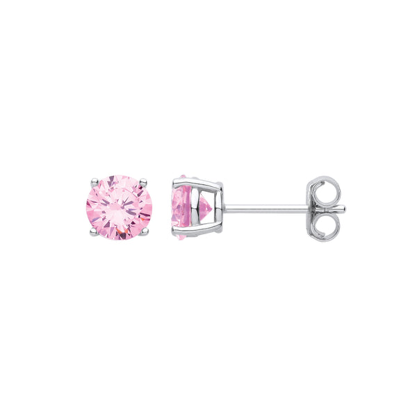 Sterling Silver Cubic Zirconia Earrings - Silver PINK CZ Round Brilliant 6mm Studs - by Hearts Forever Jewellers