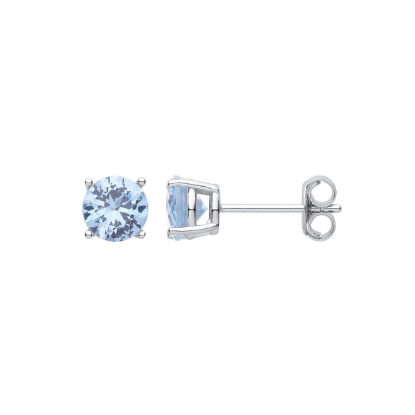 Sterling Silver Cubic Zirconia Earrings - Silver BLUE CZ Round Brilliant 6mm Studs - by Hearts Forever Jewellers