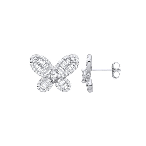 Sterling Silver Cubic Zirconia Earrings - Silver CZ Butterfly Studs - by Hearts Forever Jewellers