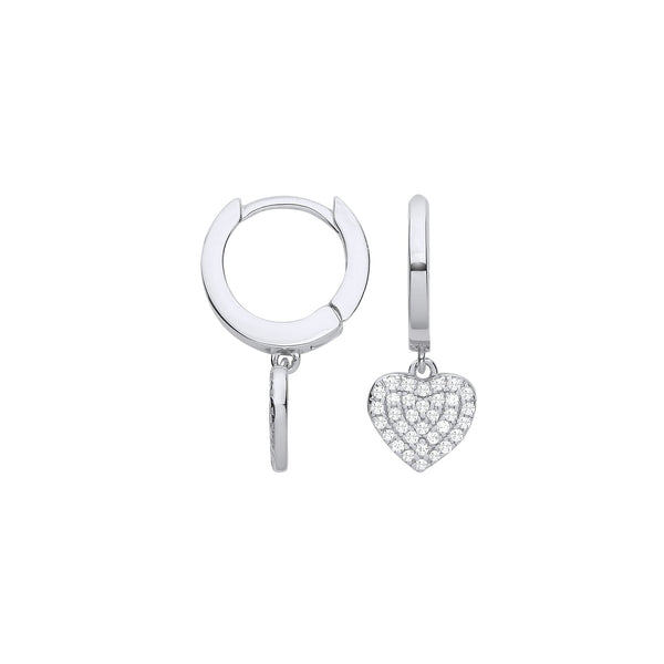Sterling Silver Cubic Zirconia Jewellery - Silver CZ Heart Hinged Huggies - by Hearts Forever Jewellers