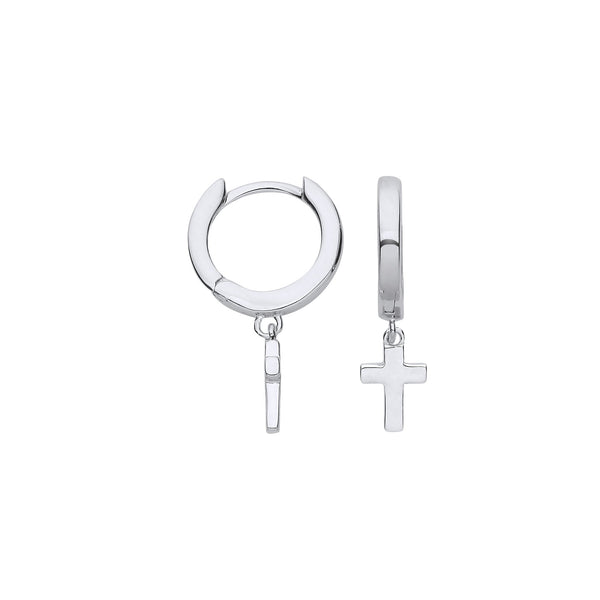 Sterling Silver Jewellery - Silver Cross Hinged Huggies - by Hearts Forever Jewellers