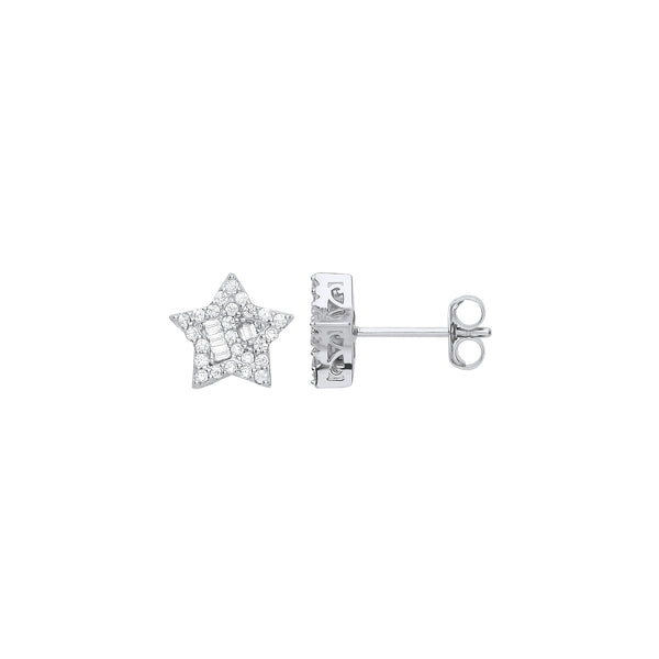 Sterling Silver Cubic Zirconia Earrings - Silver CZ Star Studs - by Hearts Forever Jewellers
