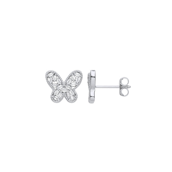 Sterling Silver Cubic Zirconia Earrings - Silver CZ Butterfly Studs - by Hearts Forever Jewellers