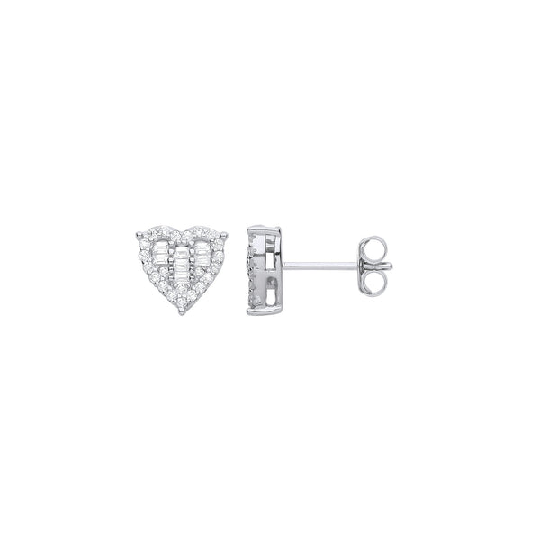 Sterling Silver Cubic Zirconia Earrings - Silver CZ Heart Studs - by Hearts Forever Jewellers