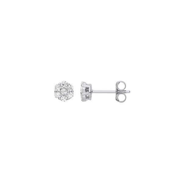 Sterling Silver Cubic Zirconia Earrings - Silver CZ Flower Cluster Studs - by Hearts Forever Jewellers