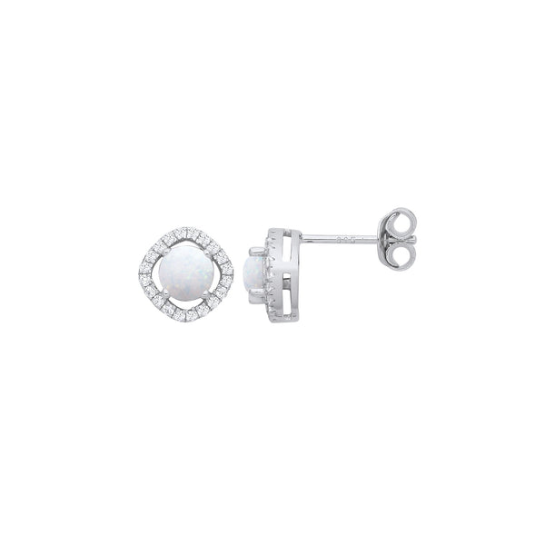 Sterling Silver Cubic Zirconia Ring - Silver Opal & CZ Halo Style Stud Earrings - by Hearts Forever Jewellers