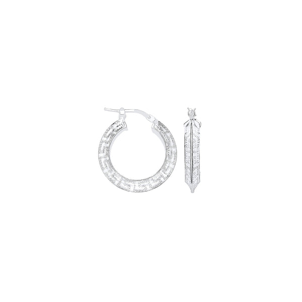 Sterling Silver Ring - Silver Greek Key 15mm Hoop Earrings - by Hearts Forever Jewellers