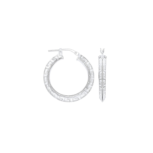 Sterling Silver Ring - Silver Greek Key 20mm Hoop Earrings - by Hearts Forever Jewellers