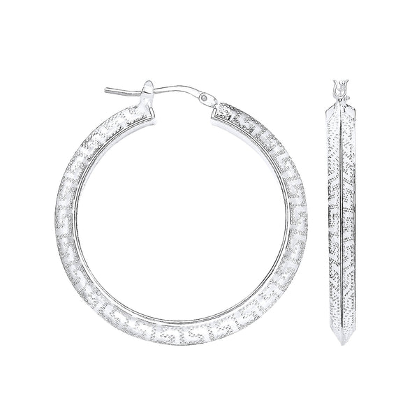 Sterling Silver Ring - Silver Greek Key 30mm Hoop Earrings - by Hearts Forever Jewellers