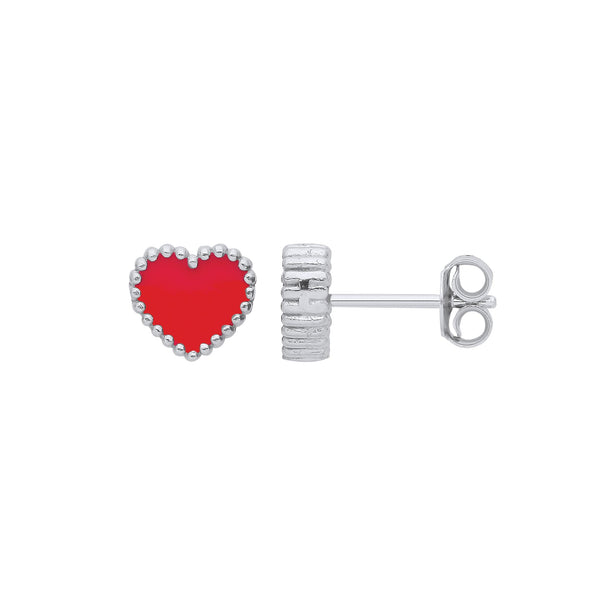 Sterling Silver Earrings - Silver RED Enamel Heart Studs - by Hearts Forever Jewellers