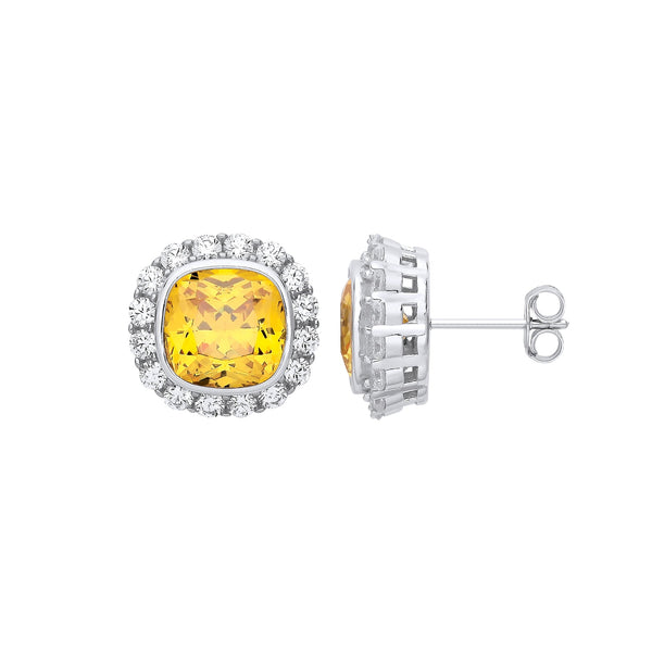 Sterling Silver Cubic Zirconia Ring - Silver Yellow CZ Halo Stud Earrings - by Hearts Forever Jewellers
