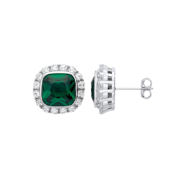Sterling Silver Cubic Zirconia Ring - Silver Green CZ Halo Stud Earrings - by Hearts Forever Jewellers