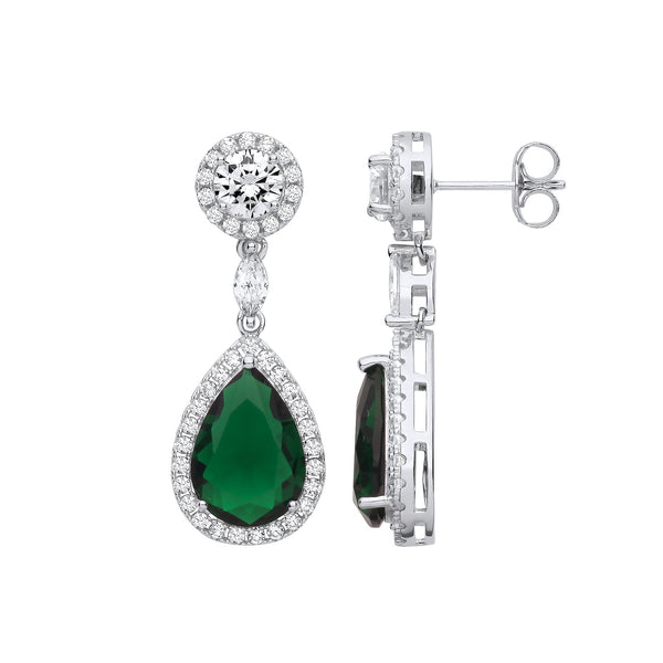 Sterling Silver Cubic Zirconia Ring - Silver Green CZ Pear Drop Earrings - by Hearts Forever Jewellers