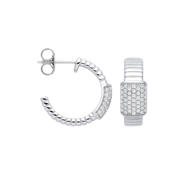 Sterling Silver Cubic Zirconia Ring - Silver Ribbed Link with CZ ID Plate Earrings - by Hearts Forever Jewellers