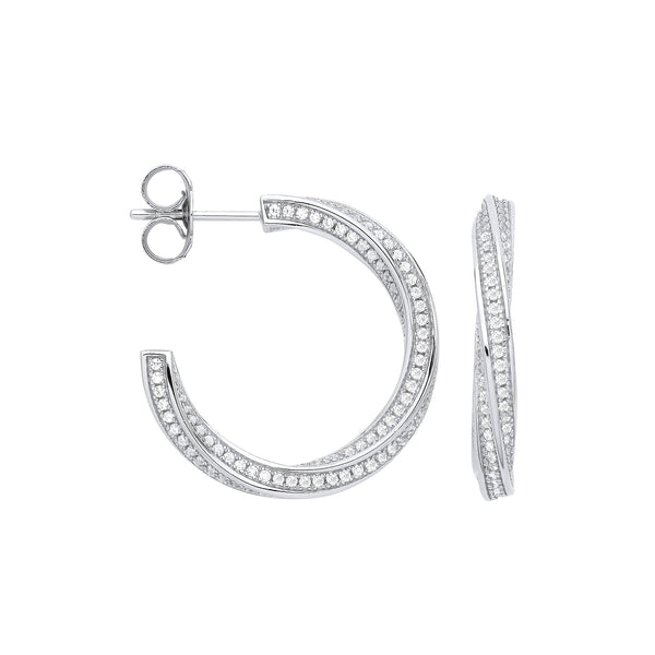 Sterling Silver Cubic Zirconia Ring - Silver CZ Twist Hoop Earrings - by Hearts Forever Jewellers
