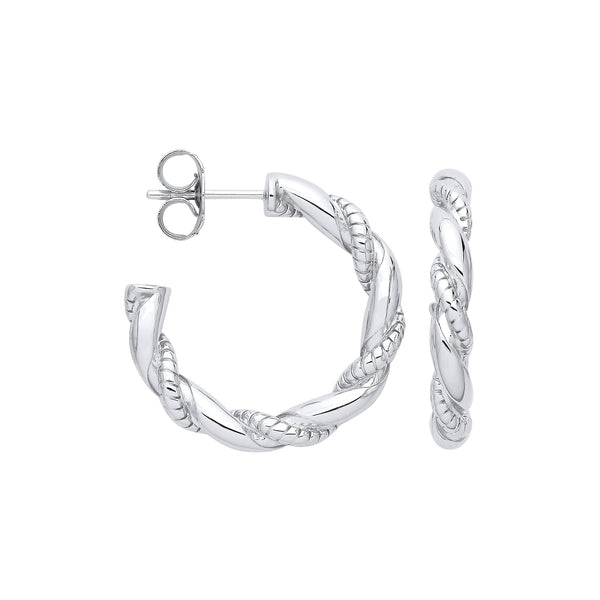 Sterling Silver Ring - Silver Plain & Ribbed Twisted Hoop Earrings - by Hearts Forever Jewellers