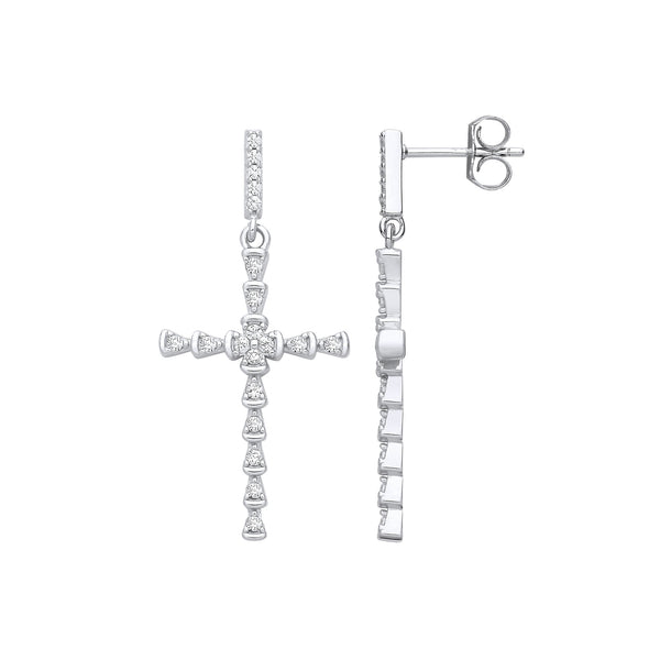 Sterling Silver Cubic Zirconia Jewellery - Silver Part Rub-Over CZ Cross - by Hearts Forever Jewellers